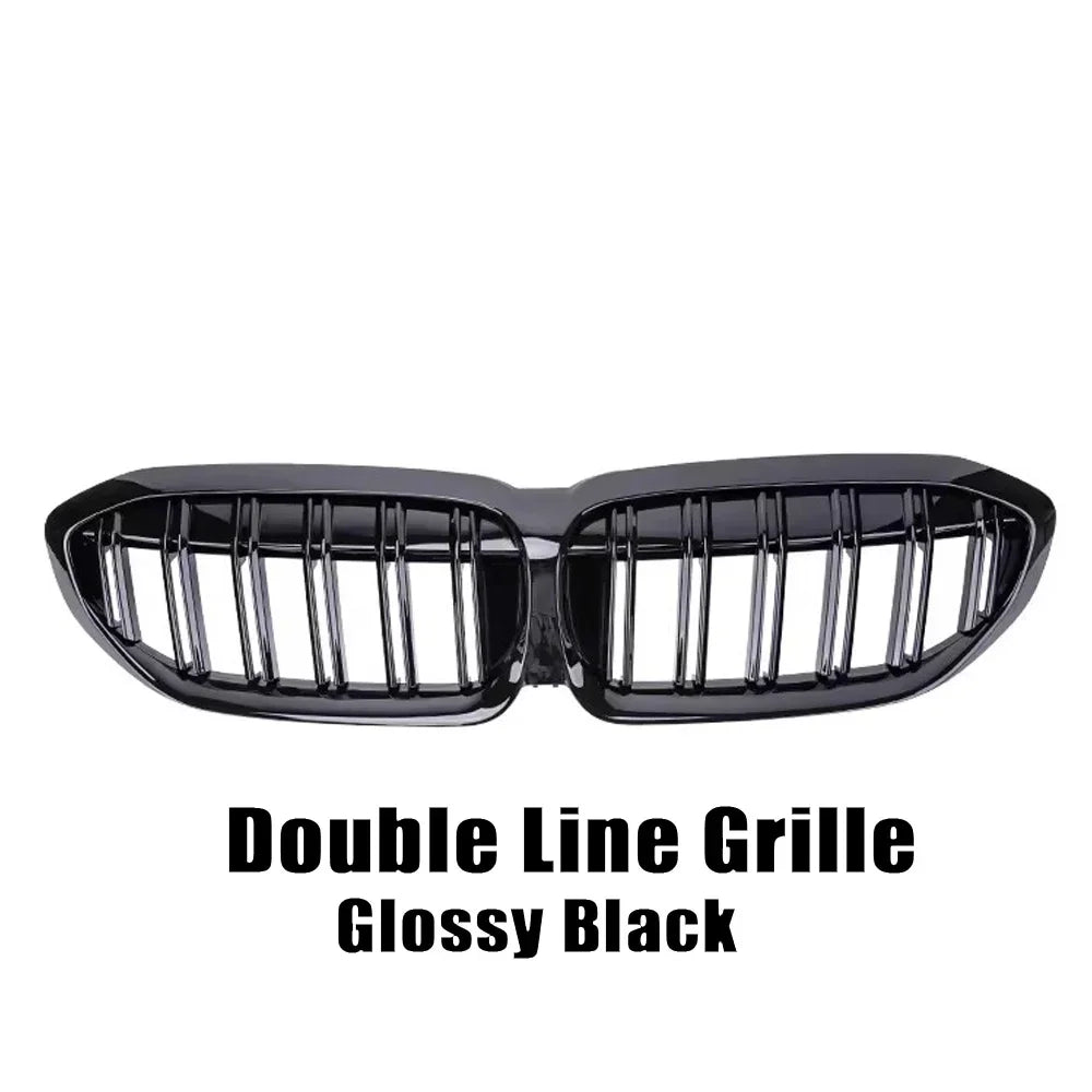 Double Line Black Front Bumper Kidney Grille